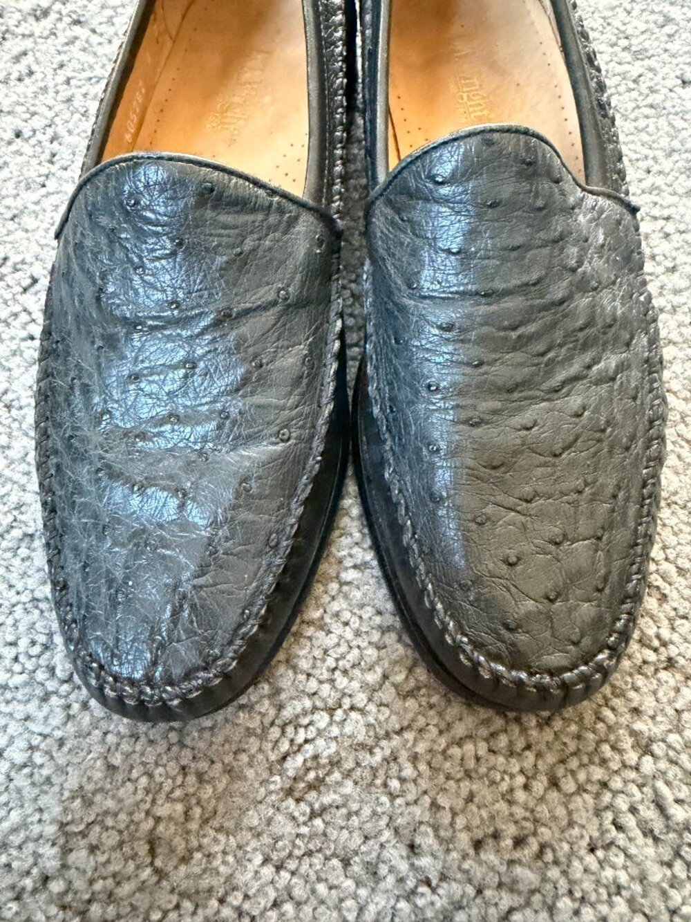 VTG E.T. Wright Made in Italy Genuine Ostrich Leather Loafers Size 8 D Black - Picture 4 of 10